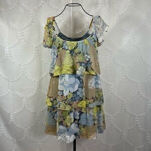 marciano silk floral ruffle tunic size S